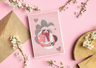 Różowa kartka walentynkowa z motywem pary