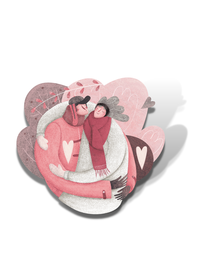 Naklejka retro z parą na walentynki miłość różowa
