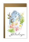 Niebieska pisanka z kwiatami z napisem Alleluja