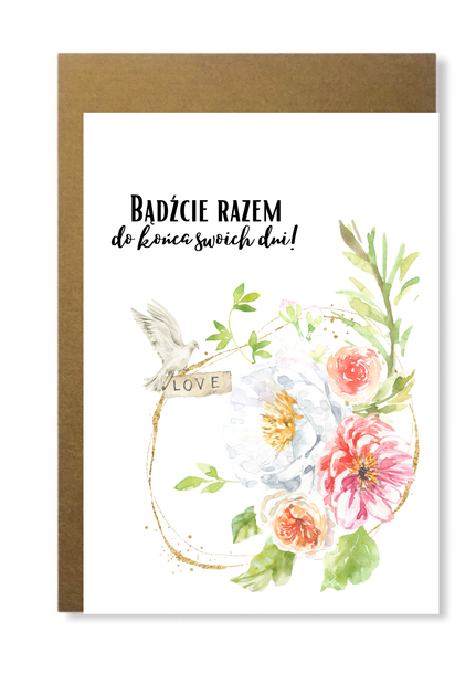Kartka ślubna z napisem i kwiatami