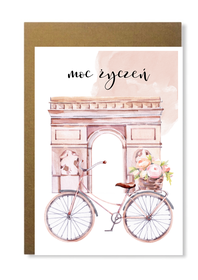 Kartka z rowerem kobieca dla niej francuska róże