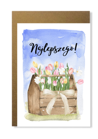 Kartka urodzinowa z bukietem tulipanów wiosenna