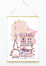 Plakat francuskie bistro wieża Eiffla Paryż różowy