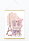 Plakat francuskie bistro wieża Eiffla Paryż różowy (1)