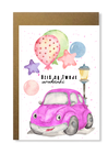 Kartka dla dziewczynki z samochodem różowym (1)