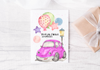Kartka dla dziewczynki z samochodem różowym (2)