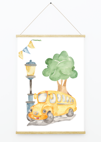 Plakat dla dziecka ze szkolnym autobusem prezent