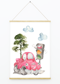 Plakat dla dziecka z samochodem na prezent auto