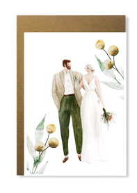 Kartka ślubna minimalistyczna boho z młodą parą