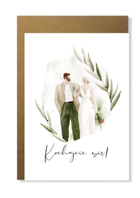 Kartka ślubna minimalistyczna z młodą parą prosta