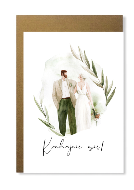 Kartka ślubna minimalistyczna z młodą parą prosta (1)